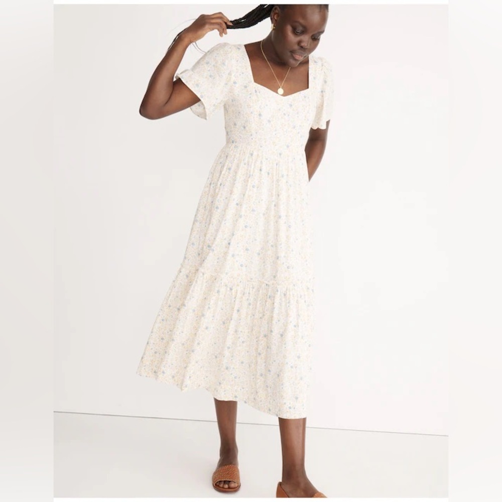 Madewell Flutter-Sleeve Tiered Maxi Dress in Folkmagic Floral NWT